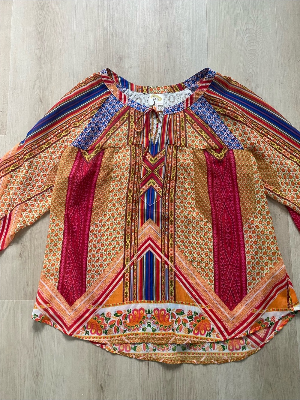 fig and flower Multicolor Boho Striped Floral Tunic
